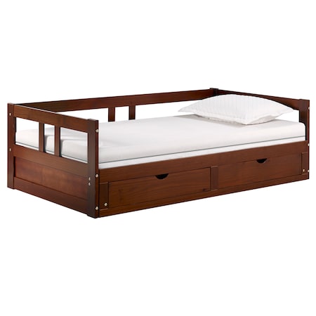 Alaterre Furniture Melody Twin to King Extendable Day Bed with Storage, Chestnut AJME1070